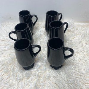 6 Vintage Retro MCM California Pottery Mugs Demitasse Art Deco Black Handle Foot